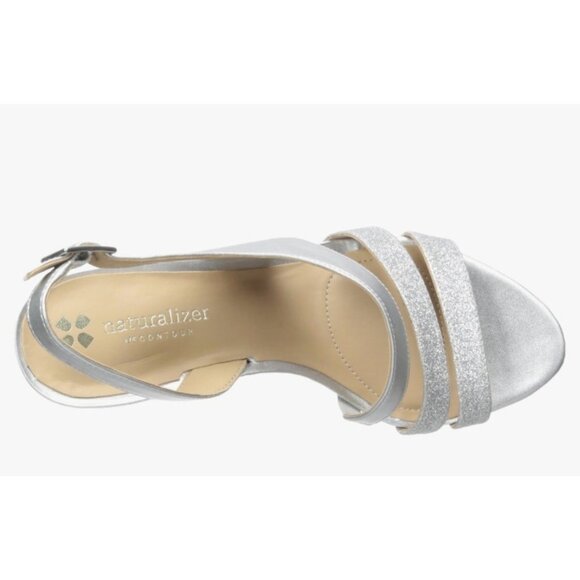 Naturalize Taimi Strappy Size 9 Mid Heel Slingback Silver Dress Sandals NWOB - Picture 7 of 13